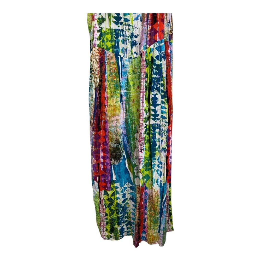 JAMS WORLD small paint abstract tie dye Aztec maxi dress pockets, pleated - Picture 5 of 9